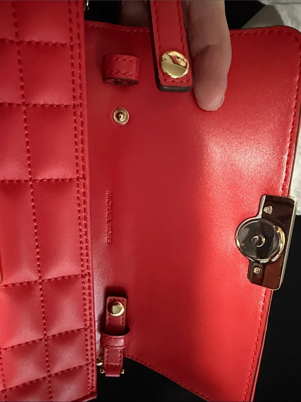 Michael Kors Coral-Red Quilted Crossbody with Gold Chain